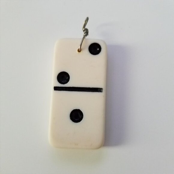 Vintage 90s Artist Repurposed Domino Pendant, Scroll Design Black White Art Boho - Picture 6 of 7